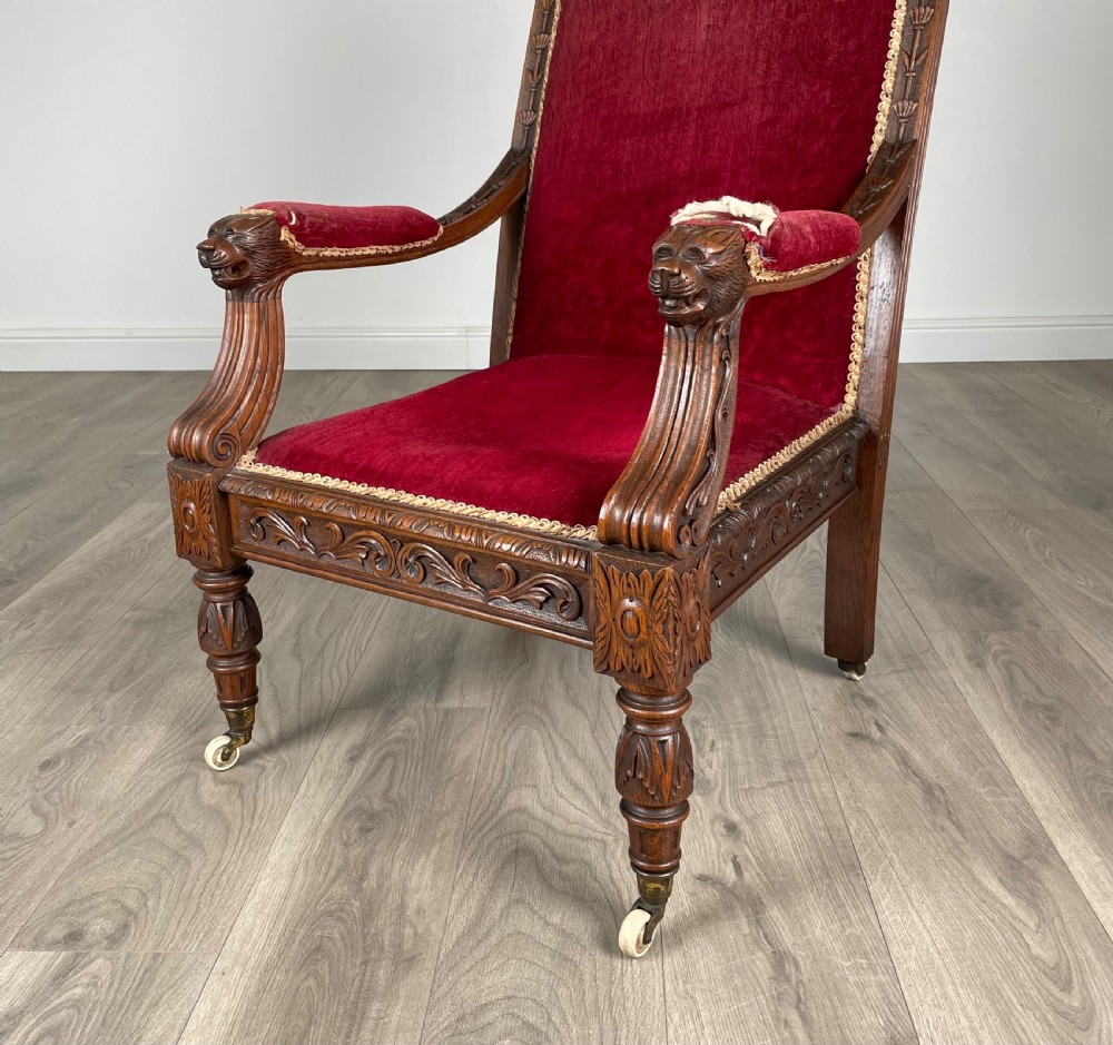 Antique Late 19th Century Carved Oak Armchair View IX