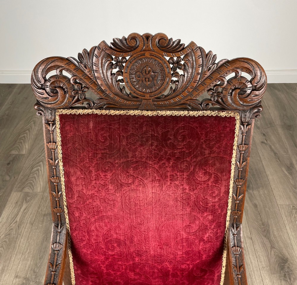 Antique Late 19th Century Carved Oak Armchair View XI