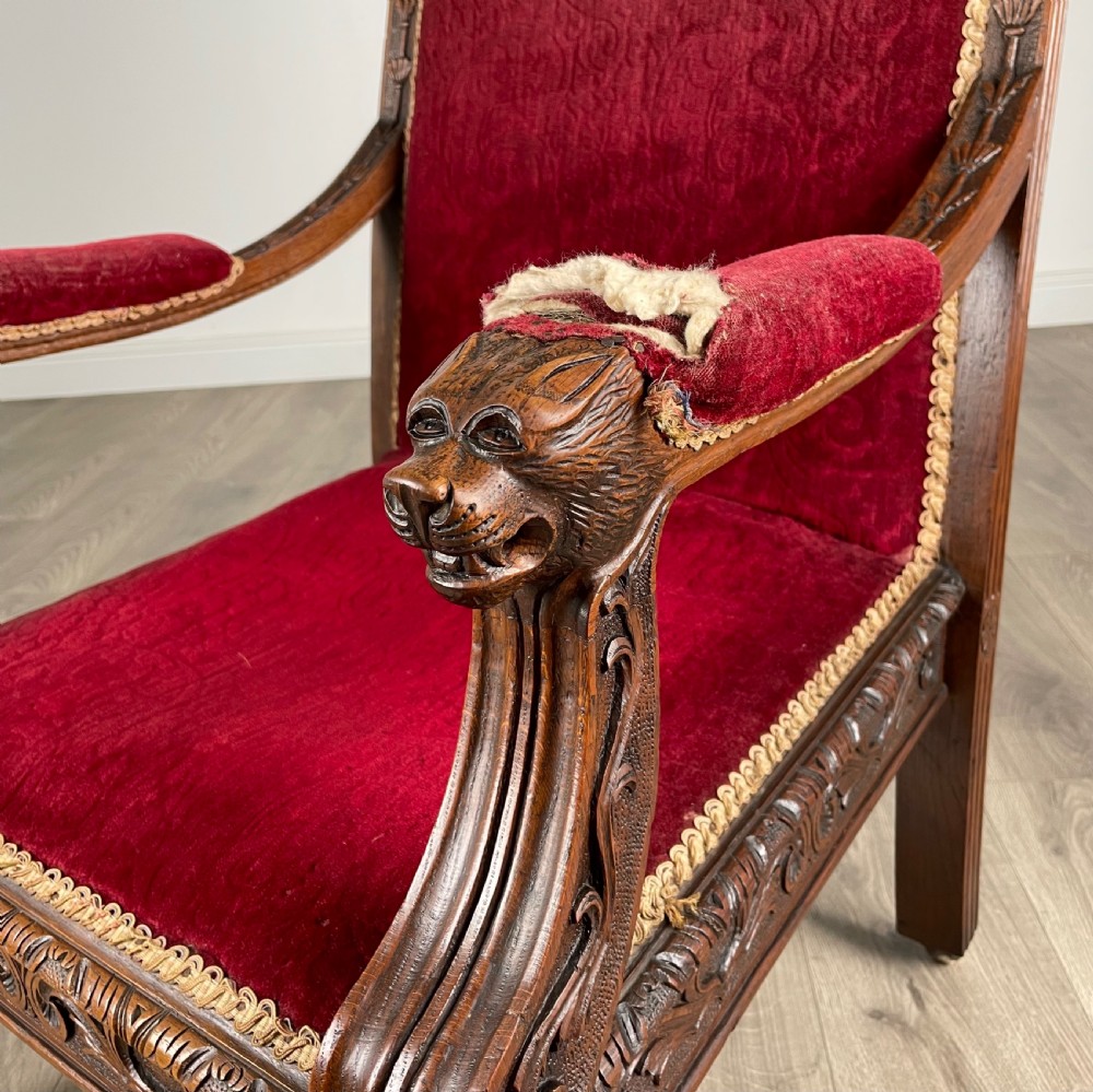 Antique Late 19th Century Carved Oak Armchair View XII