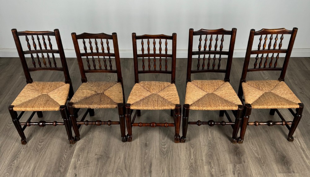 Antique 18th Century Set Of 10 Oak Spindle Back Dining Chairs View X