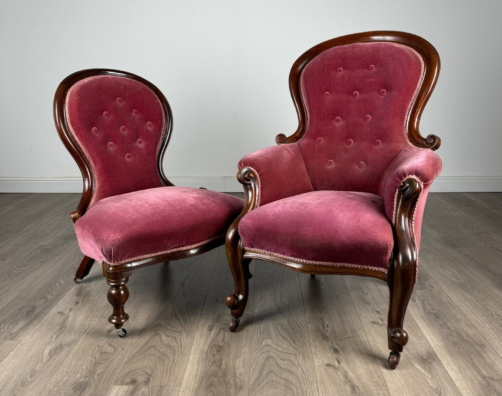 Antique 19th Century Pair Of Armchairs In Mahogany