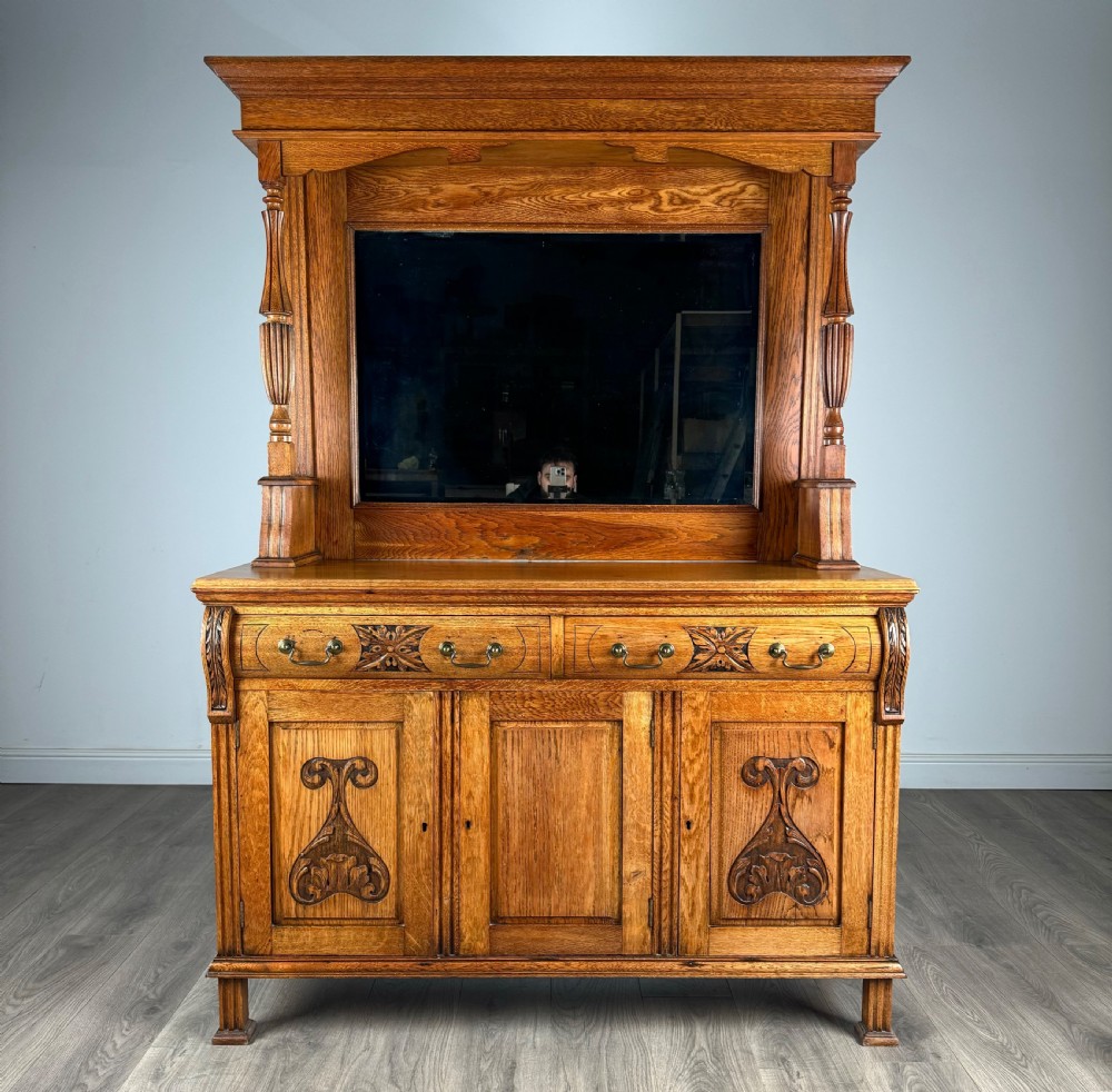 Antique 20th Century Golden Oak Mirror Back Sideboard