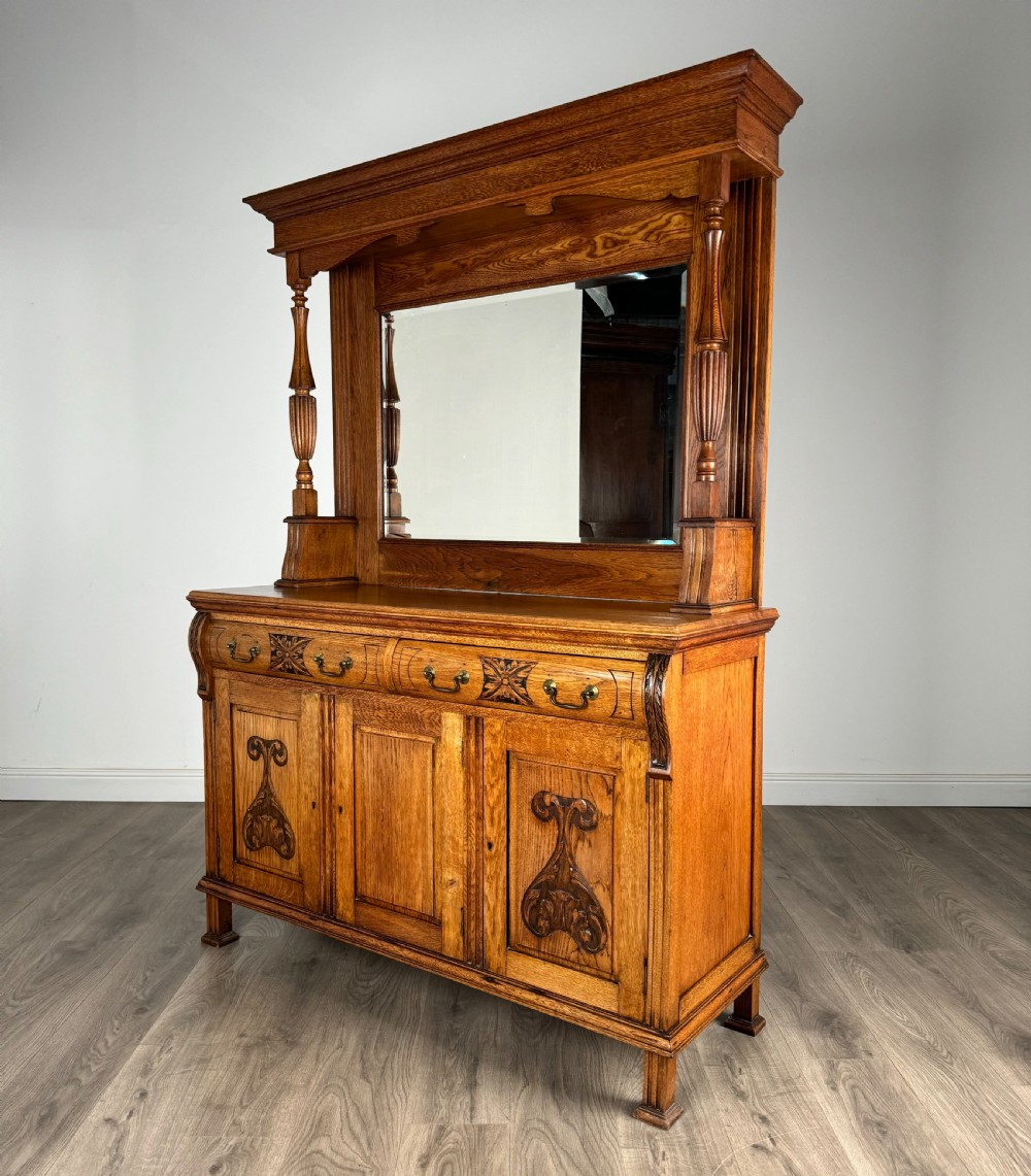 Antique 20th Century Golden Oak Mirror Back Sideboard View II