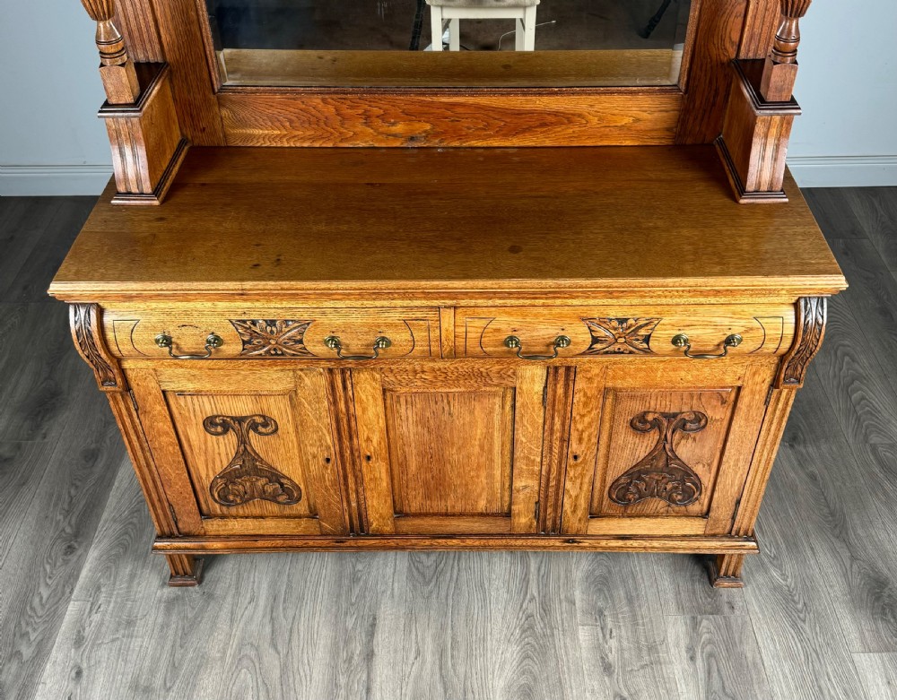 Antique 20th Century Golden Oak Mirror Back Sideboard View VII