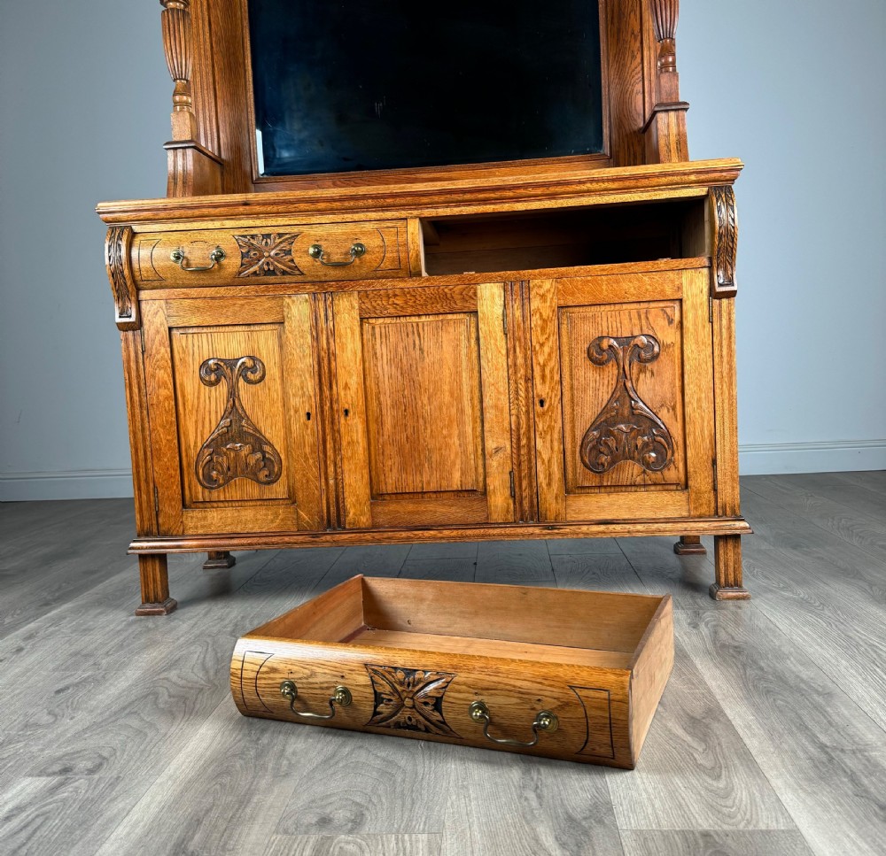 Antique 20th Century Golden Oak Mirror Back Sideboard View VIII