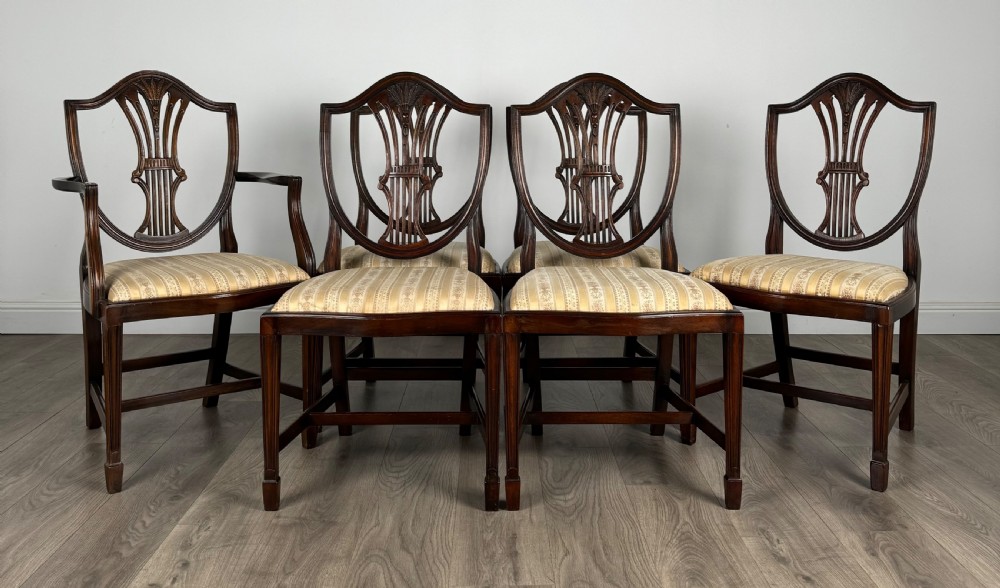 Antique 19th Century Set Of 6 Mahogany Shield Back Dining Chairs