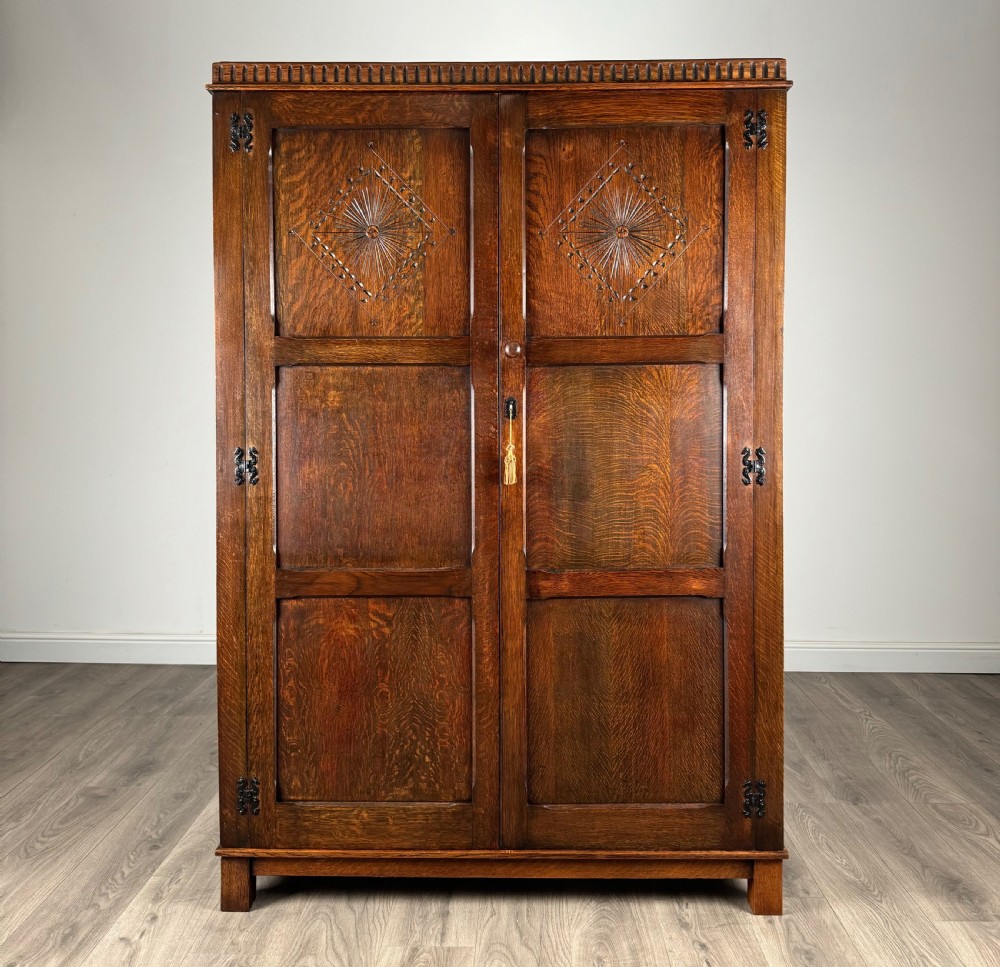 Antique 20th Century Carved Oak Wardrobe