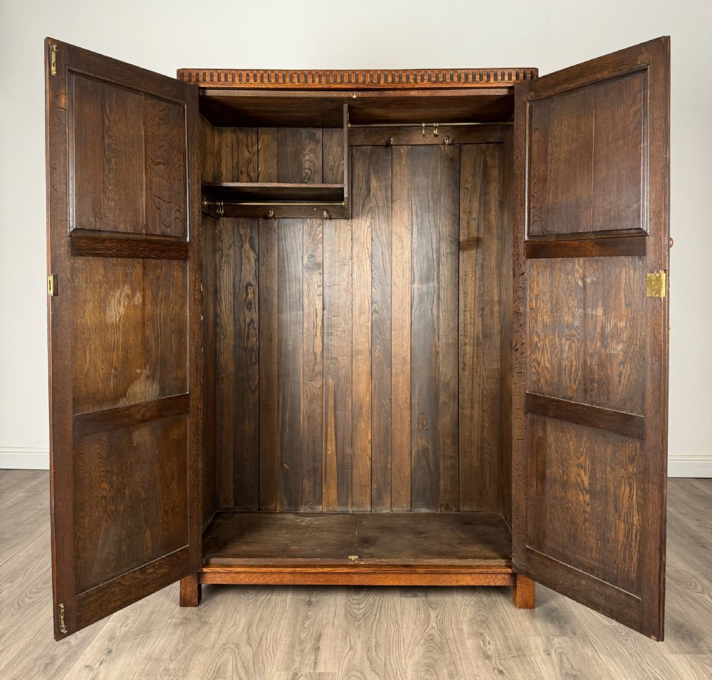 Antique 20th Century Carved Oak Wardrobe View II
