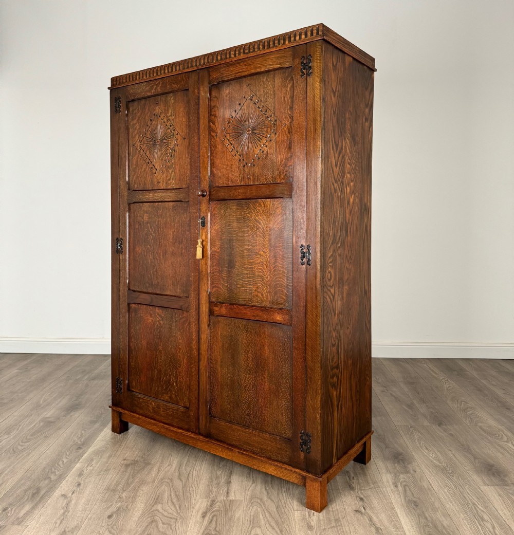 Antique 20th Century Carved Oak Wardrobe View III