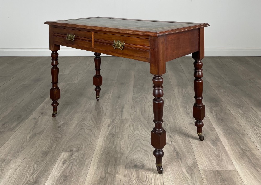 Antique 20th Century Leather Top Writing Table In Mahogany View II
