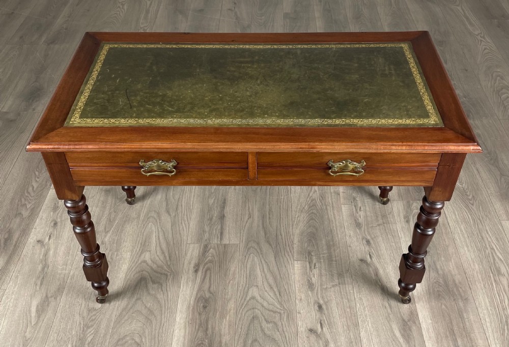 Antique 20th Century Leather Top Writing Table In Mahogany View IX