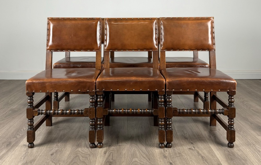 Antique 20th Century Set Of 6 Oak Dining Chairs