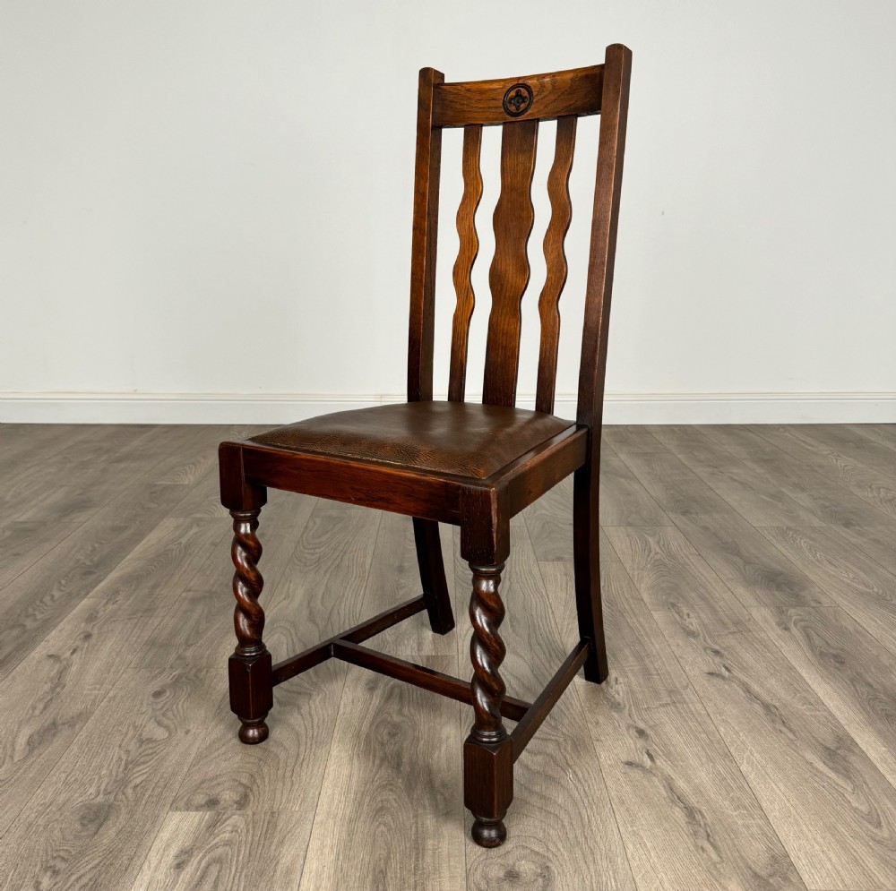 Antique 20th Century Set Of 6 Barley Twist Dining Chairs In Oak View II