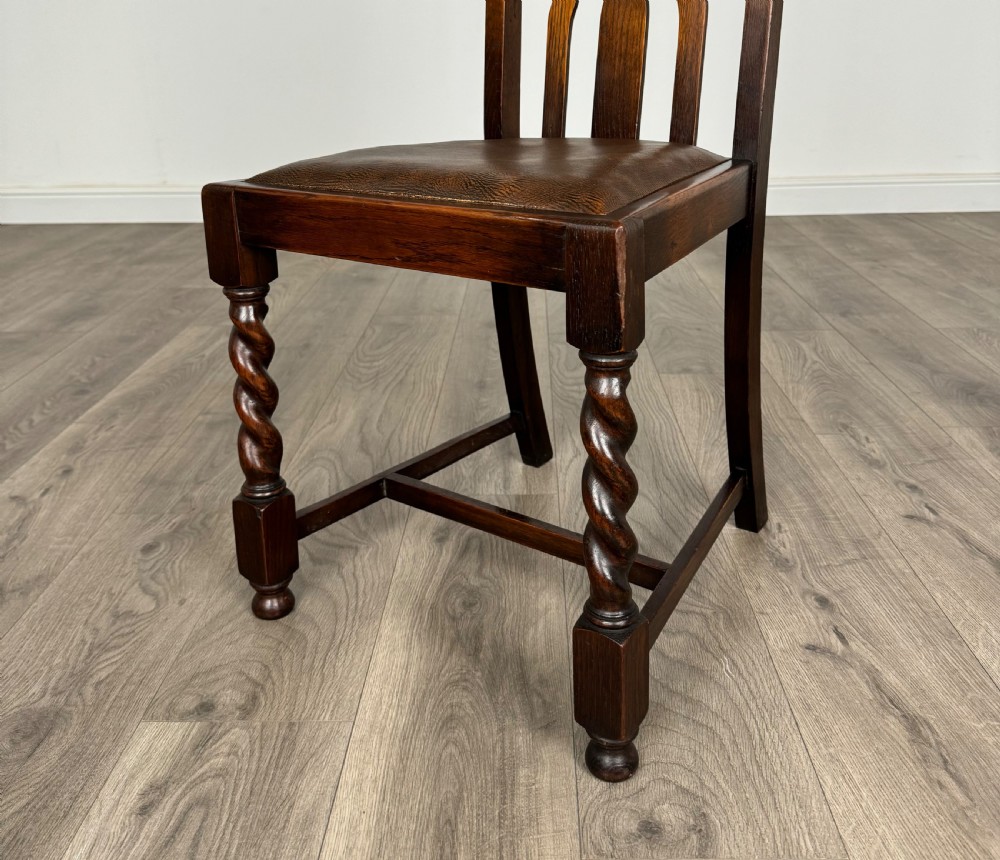 Antique 20th Century Set Of 6 Barley Twist Dining Chairs In Oak View IV