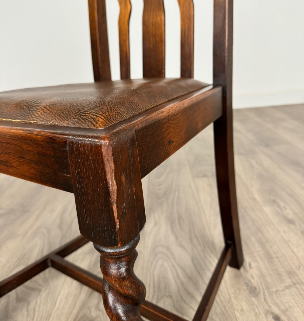 Antique 20th Century Set Of 6 Barley Twist Dining Chairs In Oak View V
