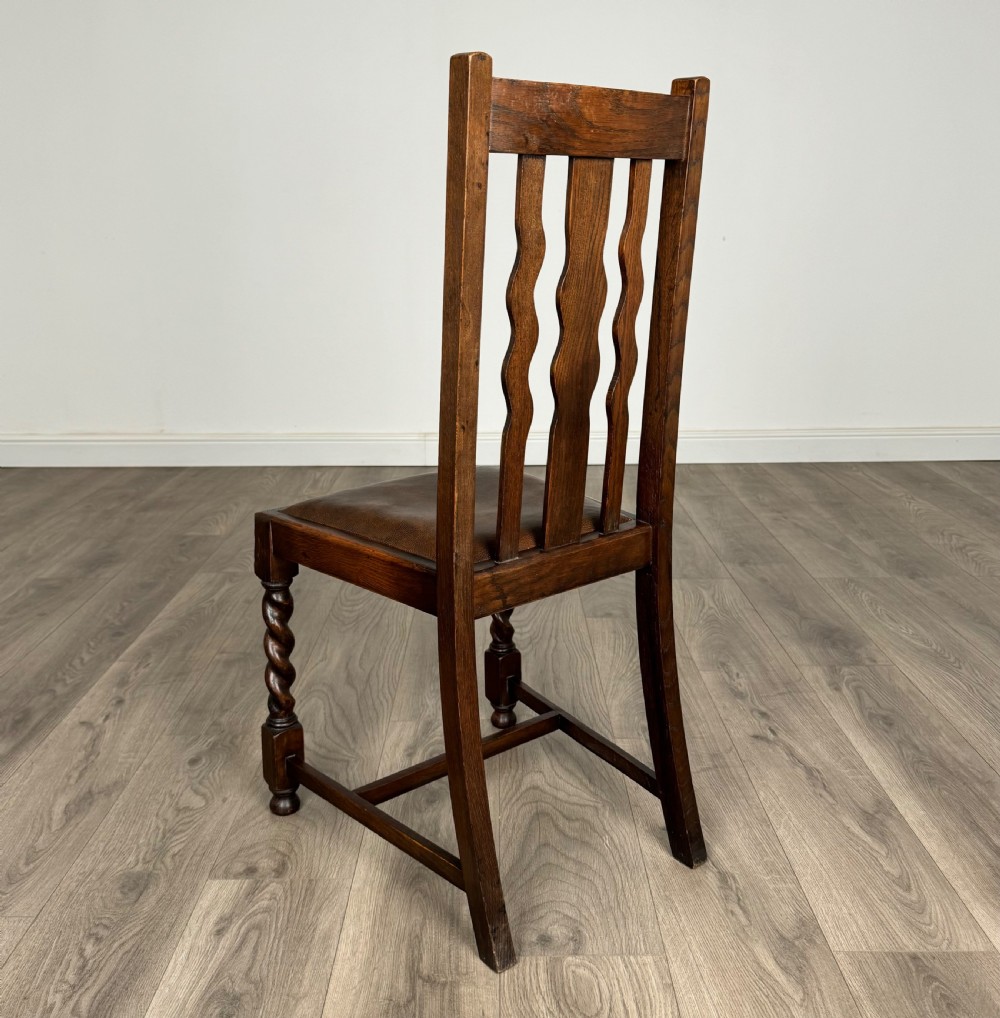 Antique 20th Century Set Of 6 Barley Twist Dining Chairs In Oak View VII