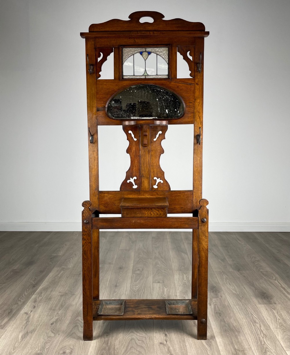 Antique 20th Century Art Nouveau Style Hall Stand In Oak