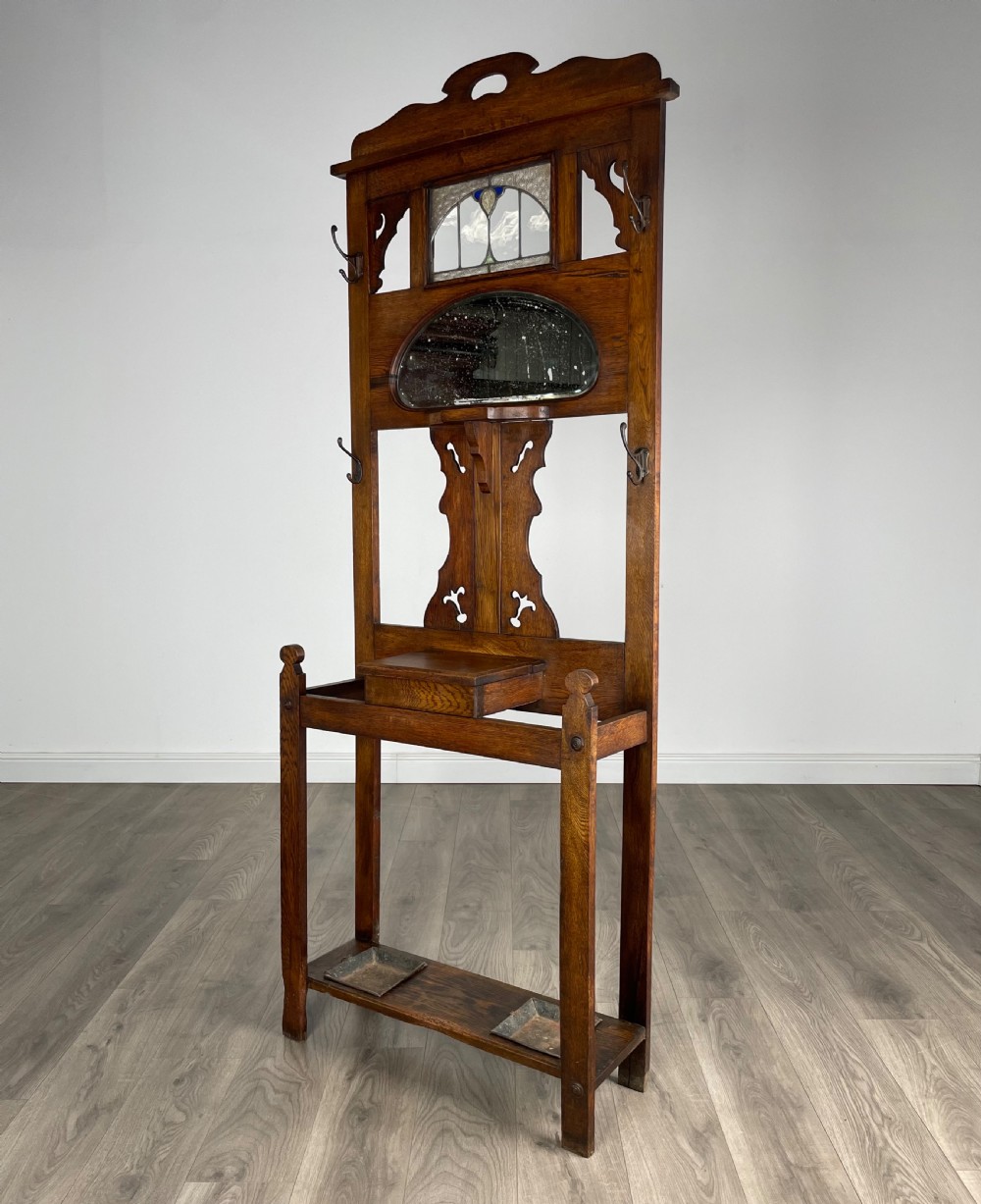 Antique 20th Century Art Nouveau Style Hall Stand In Oak View II