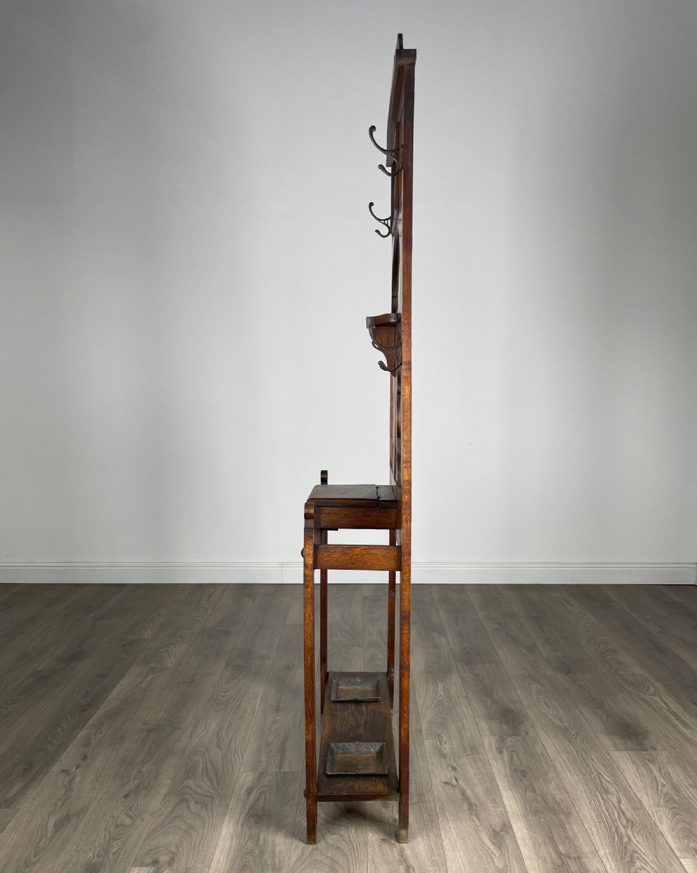 Antique 20th Century Art Nouveau Style Hall Stand In Oak View III