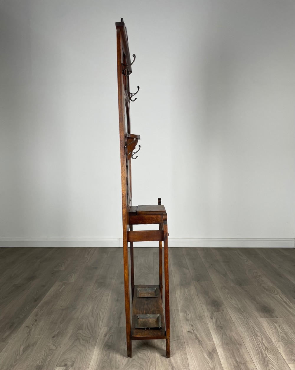 Antique 20th Century Art Nouveau Style Hall Stand In Oak View V
