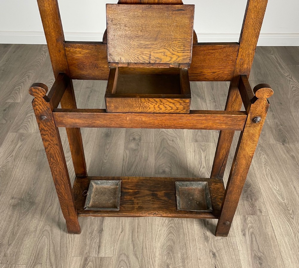 Antique 20th Century Art Nouveau Style Hall Stand In Oak View VIII