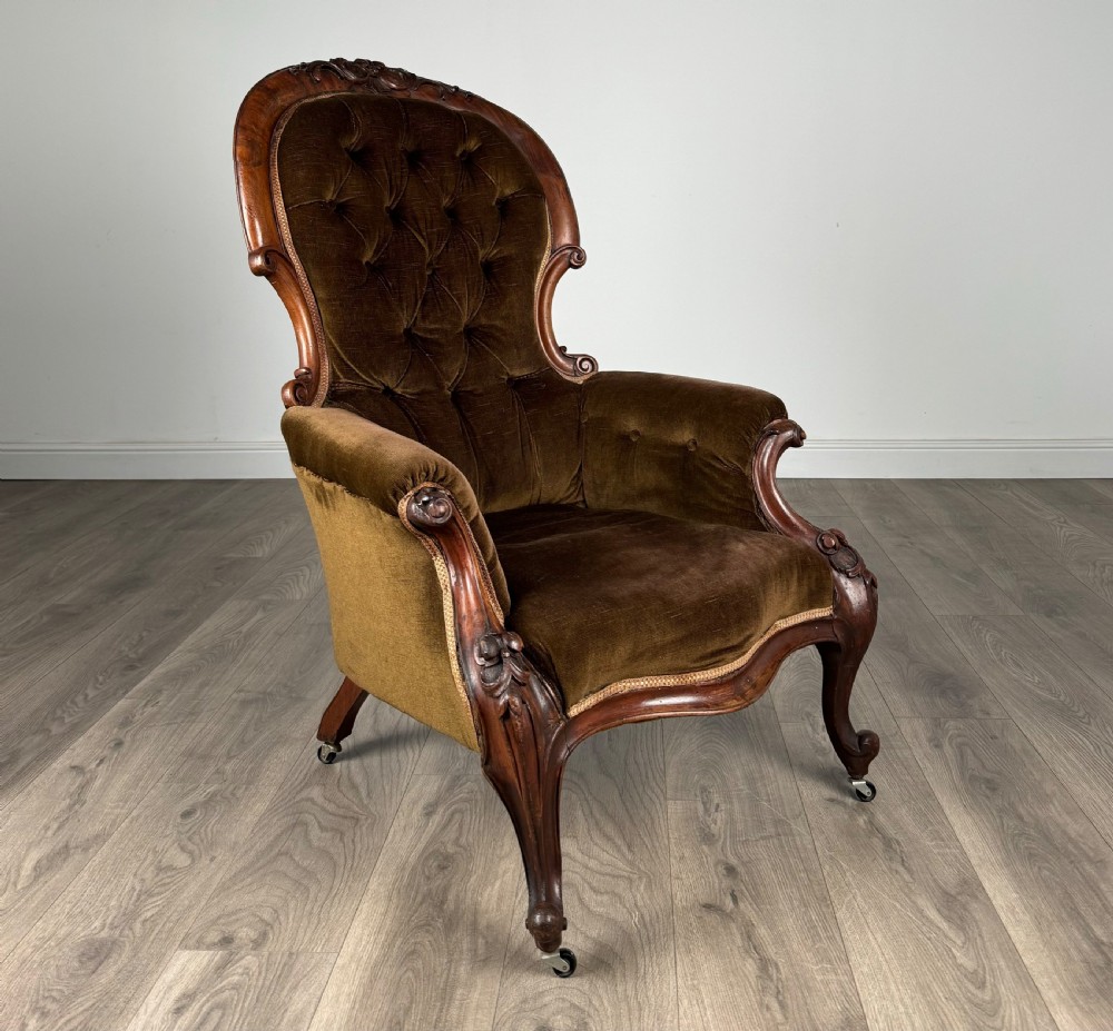 Antique 19th Century Button Back Armchair In Mahogany View V