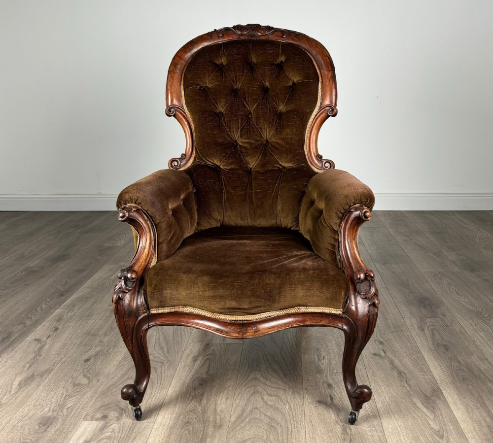Antique 19th Century Button Back Armchair In Mahogany View VI