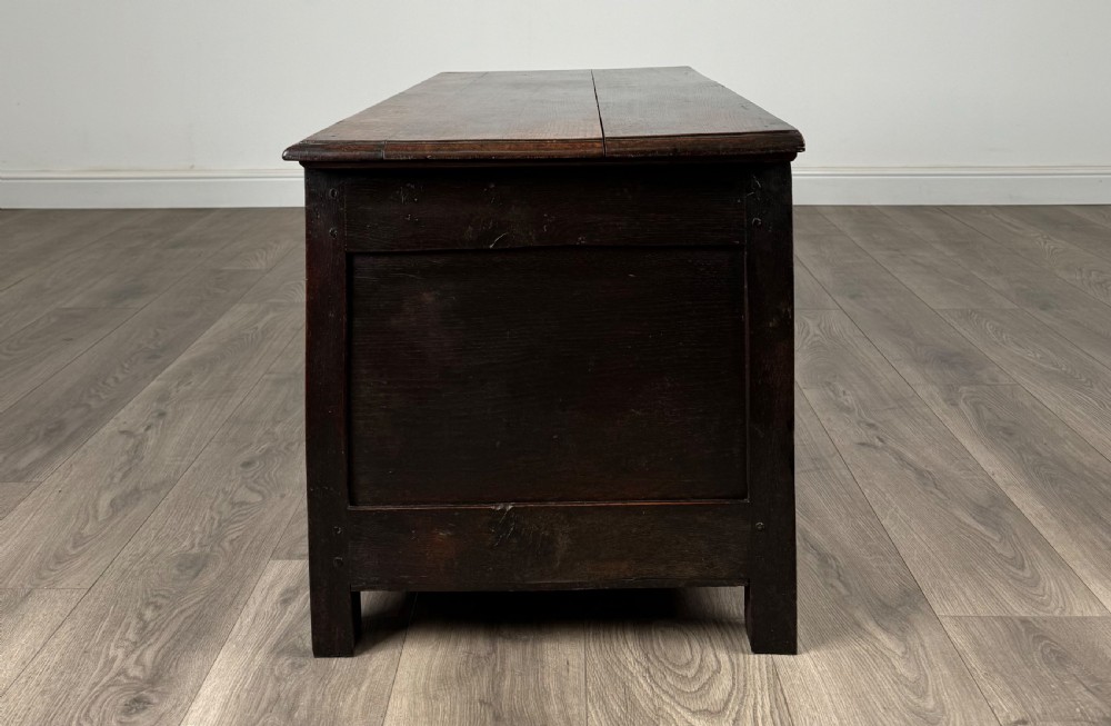 Antique 18th Century Carved Blanket Box In Oak View III