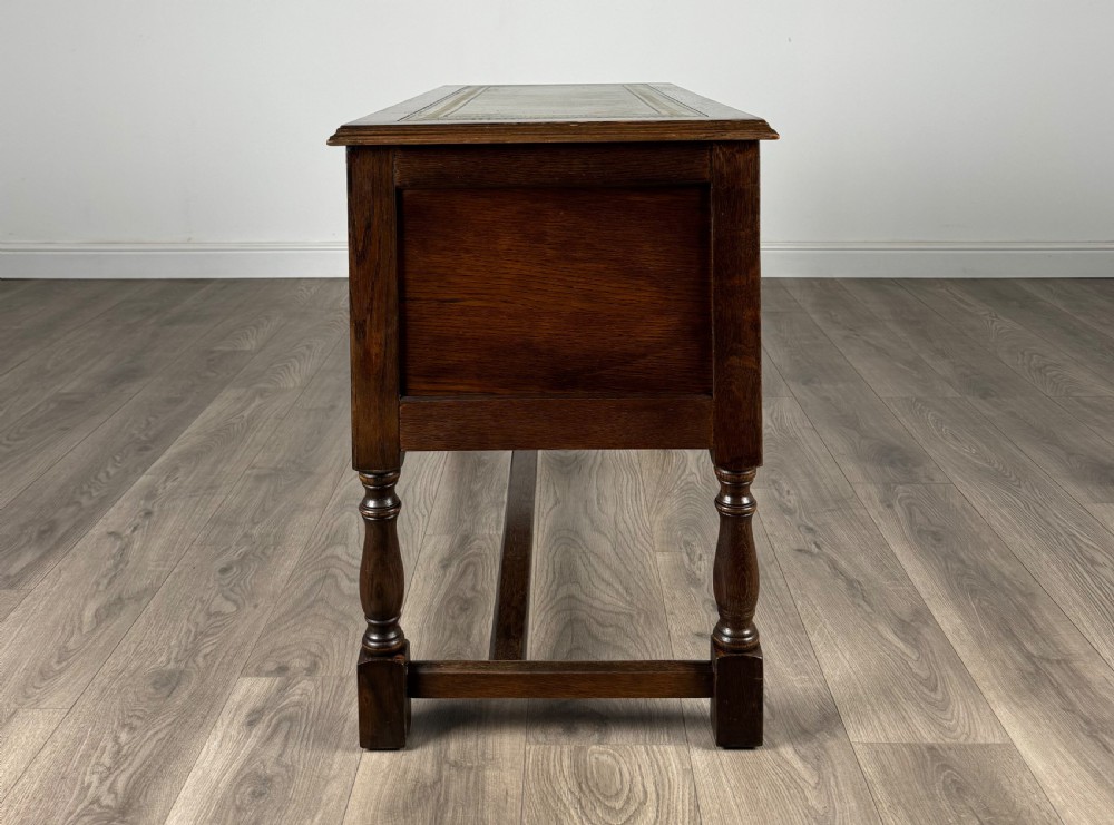 Antique 20th Century Leather Top Writing Desk In Oak View VII