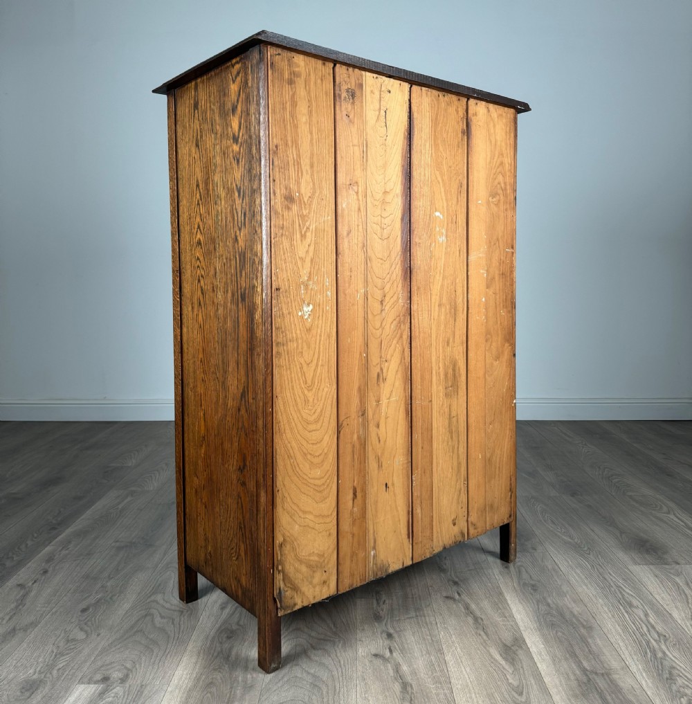 Antique 20th Century Carved Oak Wardrobe Of Small Proportion View V