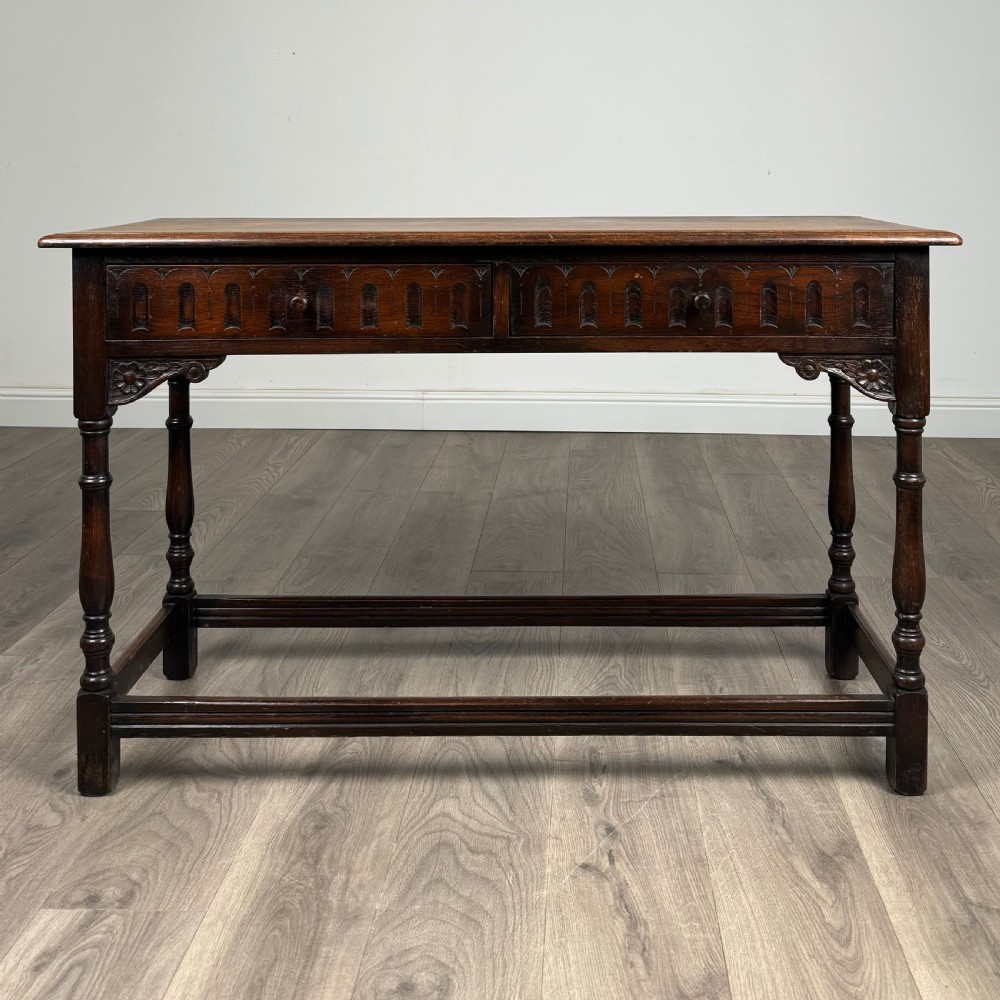 Antique 20th Century Carved Side Table In Oak 
