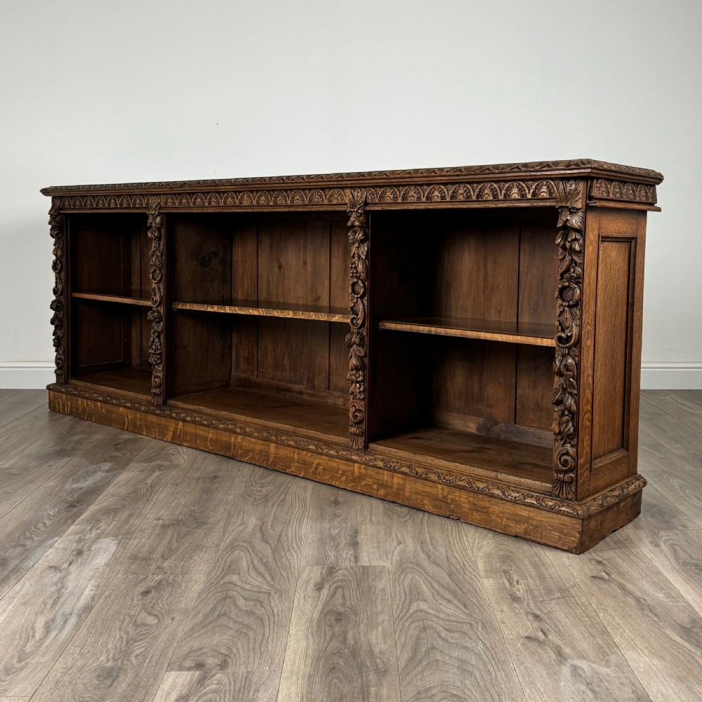 Antique 19th Century Large Carved Oak Bookcase View II