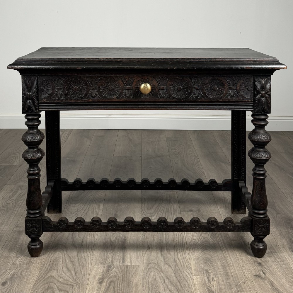  Antique 19th Century Heavily Carved Oak Console Table / Side Table 
