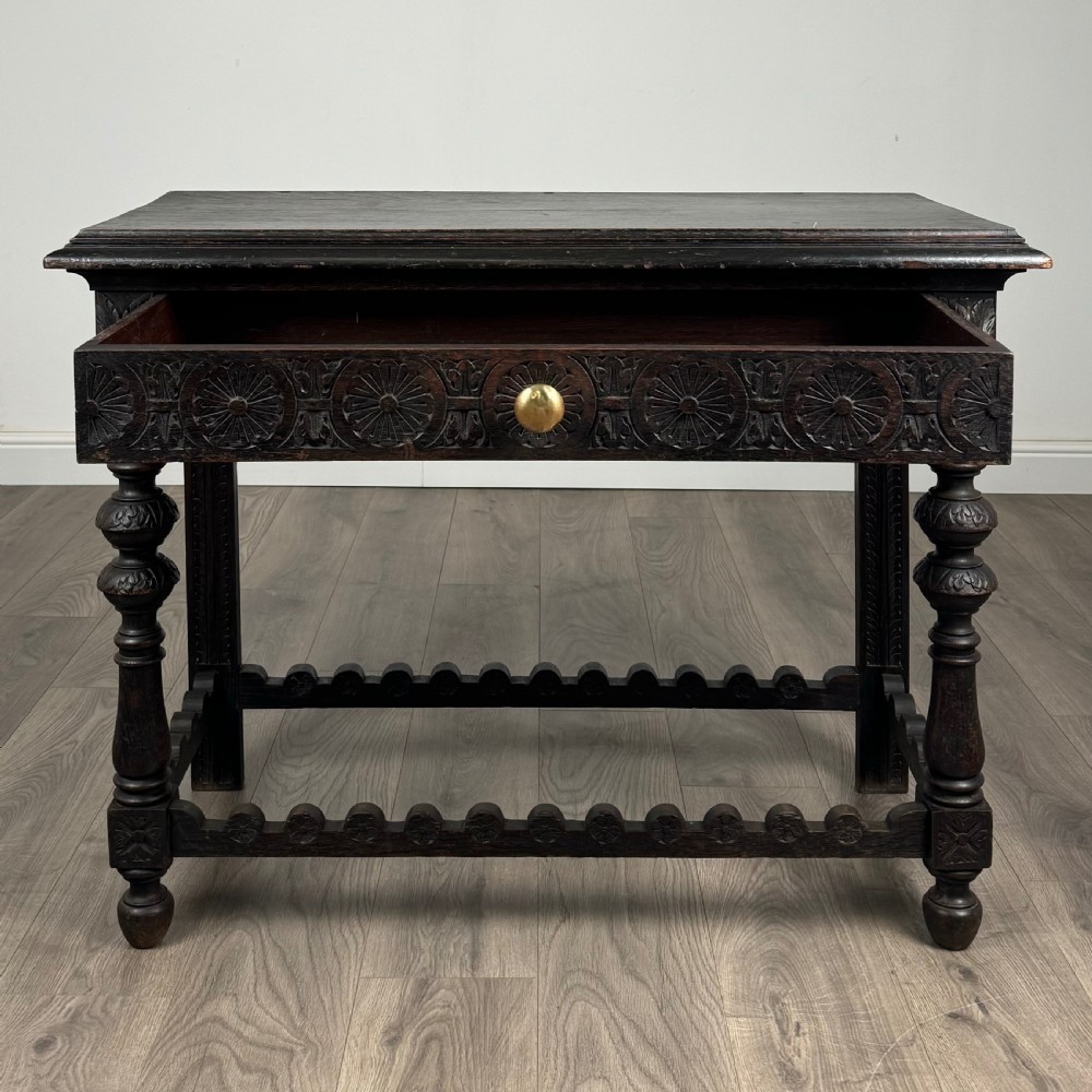  Antique 19th Century Heavily Carved Oak Console Table / Side Table 
 View II