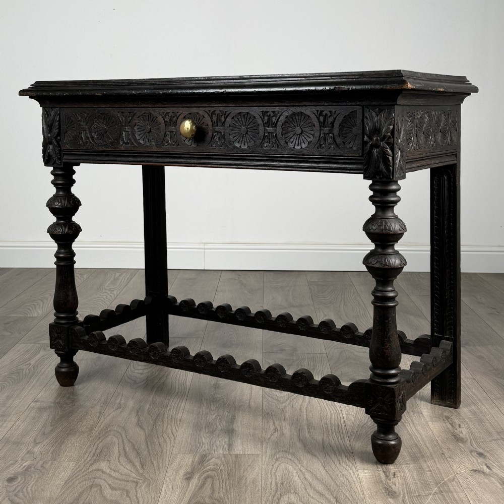  Antique 19th Century Heavily Carved Oak Console Table / Side Table 
 View III
