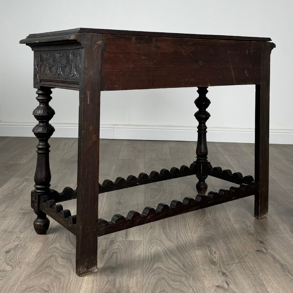  Antique 19th Century Heavily Carved Oak Console Table / Side Table 
 View V