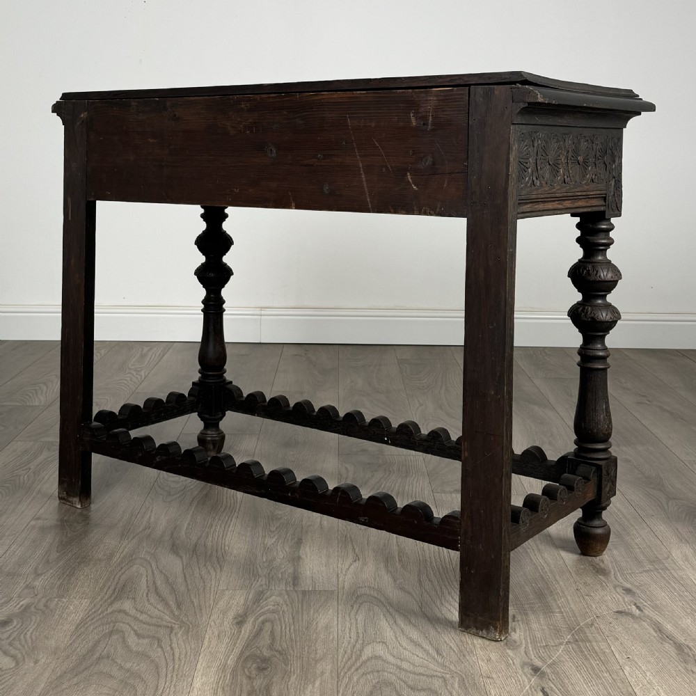  Antique 19th Century Heavily Carved Oak Console Table / Side Table 
 View VII