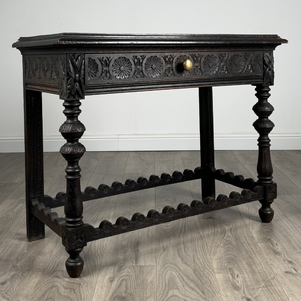  Antique 19th Century Heavily Carved Oak Console Table / Side Table 
 View IX