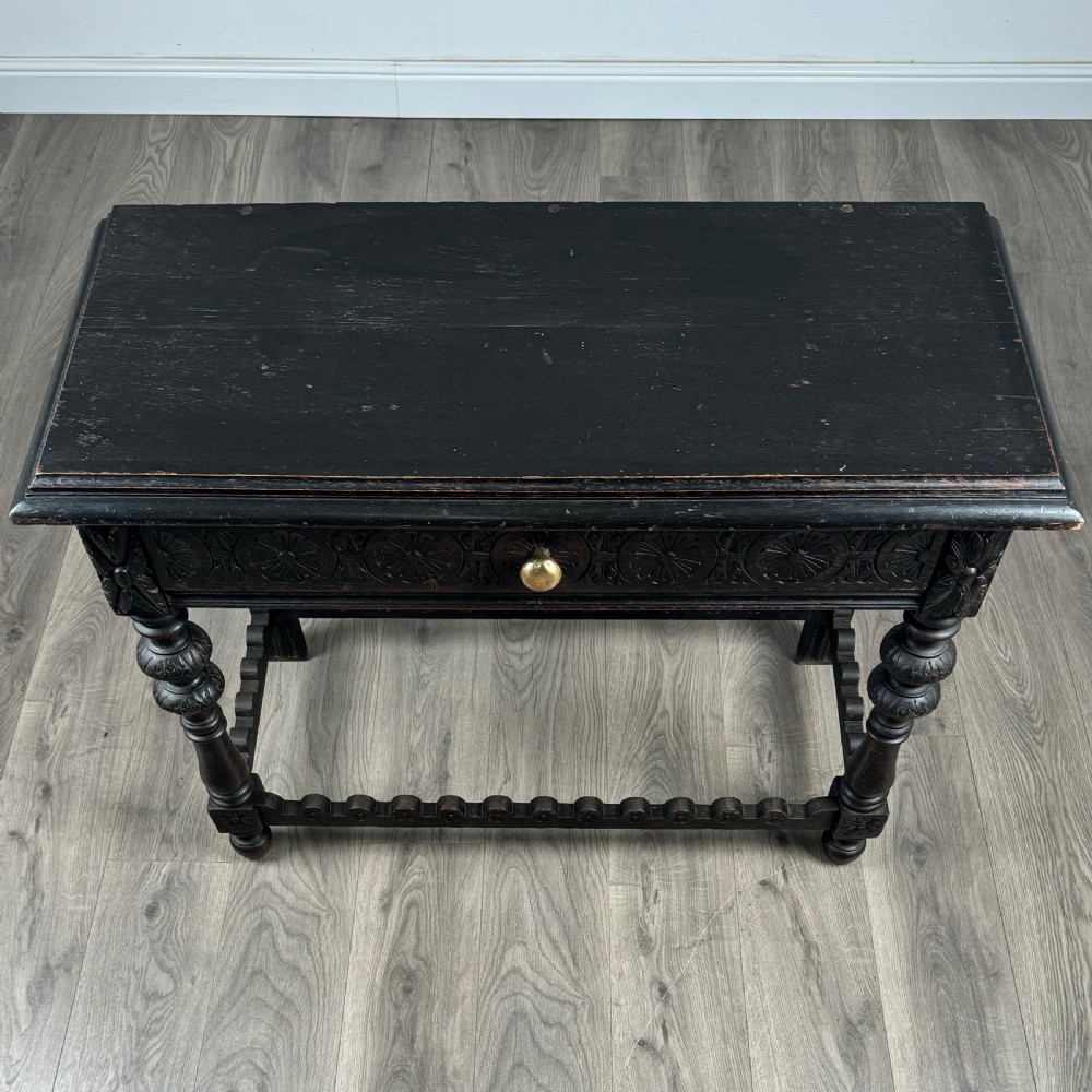  Antique 19th Century Heavily Carved Oak Console Table / Side Table 
 View X