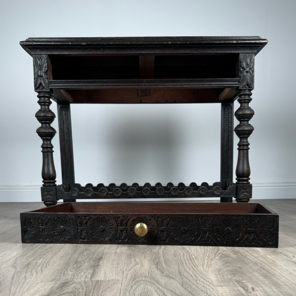  Antique 19th Century Heavily Carved Oak Console Table / Side Table 
 View XI
