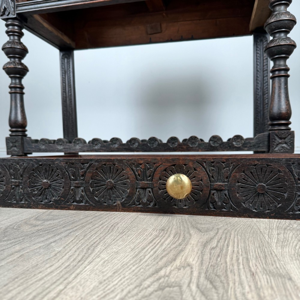  Antique 19th Century Heavily Carved Oak Console Table / Side Table 
 View XII