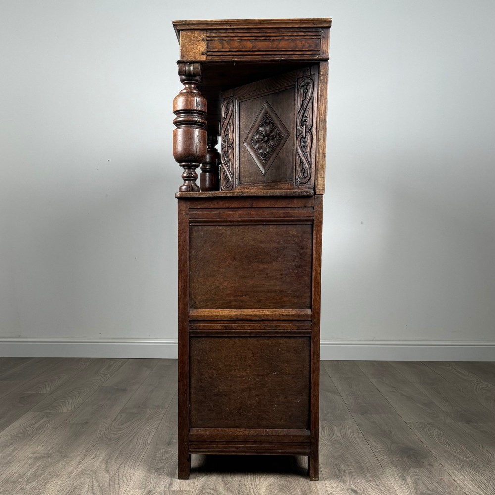 Antique 19th Century Heavily Carved Court Cupboard In Oak 
 View IV