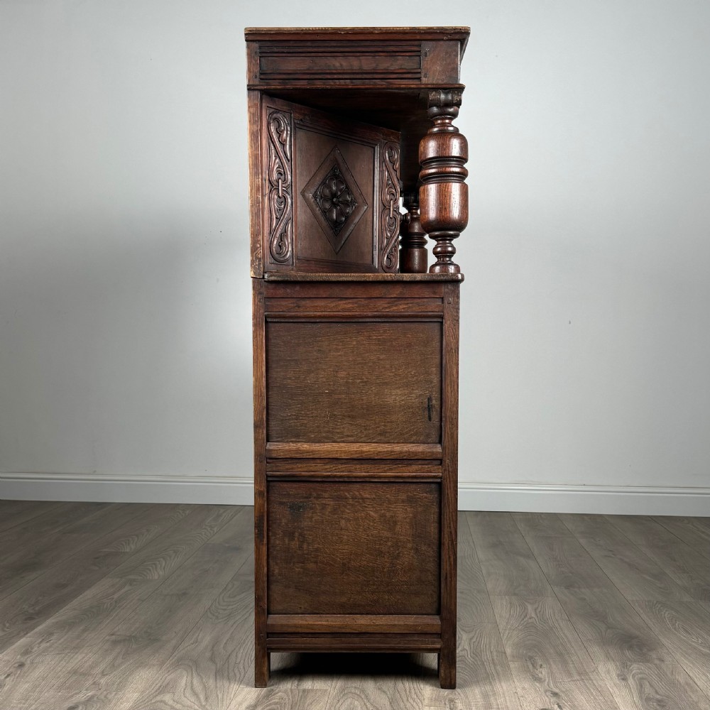 Antique 19th Century Heavily Carved Court Cupboard In Oak 
 View VIII