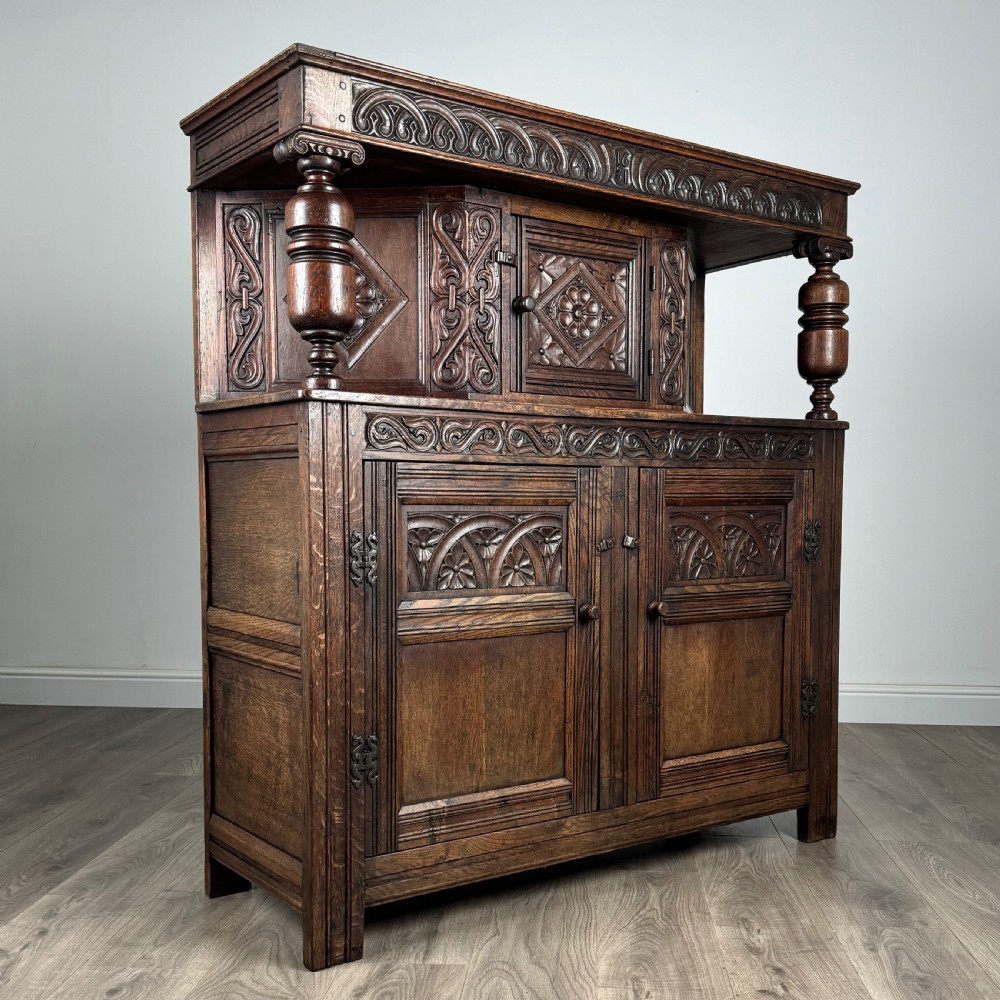 Antique 19th Century Heavily Carved Court Cupboard In Oak 
 View IX