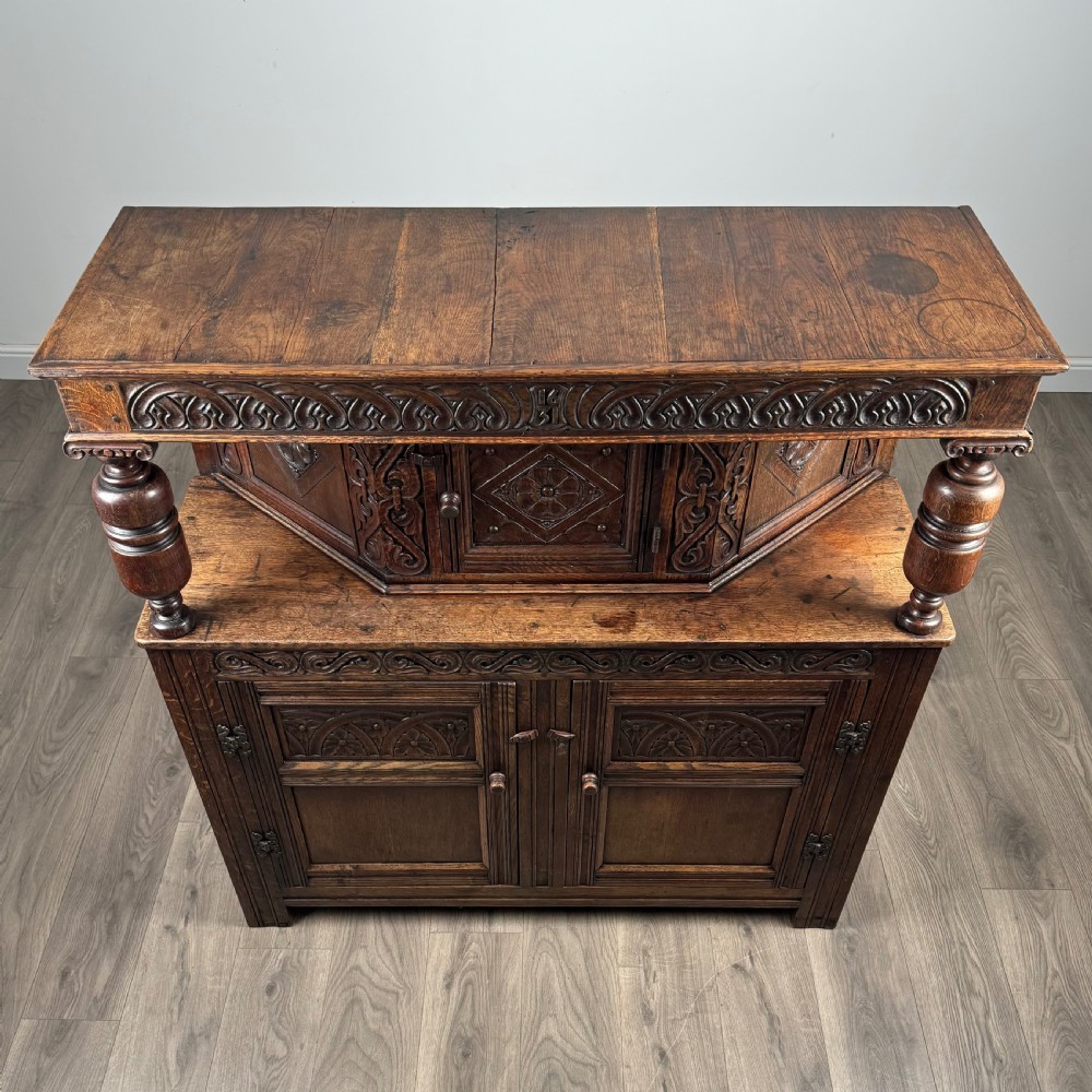 Antique 19th Century Heavily Carved Court Cupboard In Oak 
 View X