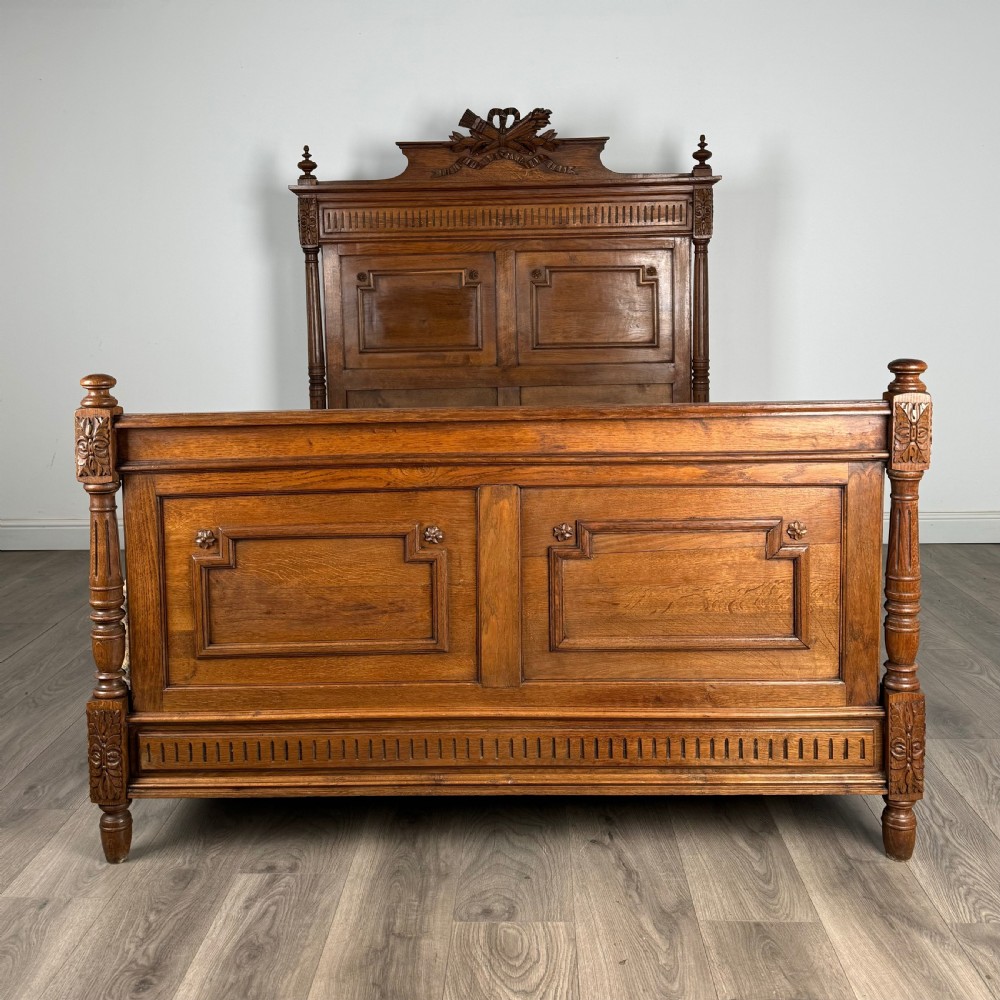  Antique 19th Century French Carved Oak Double Bed
 View II