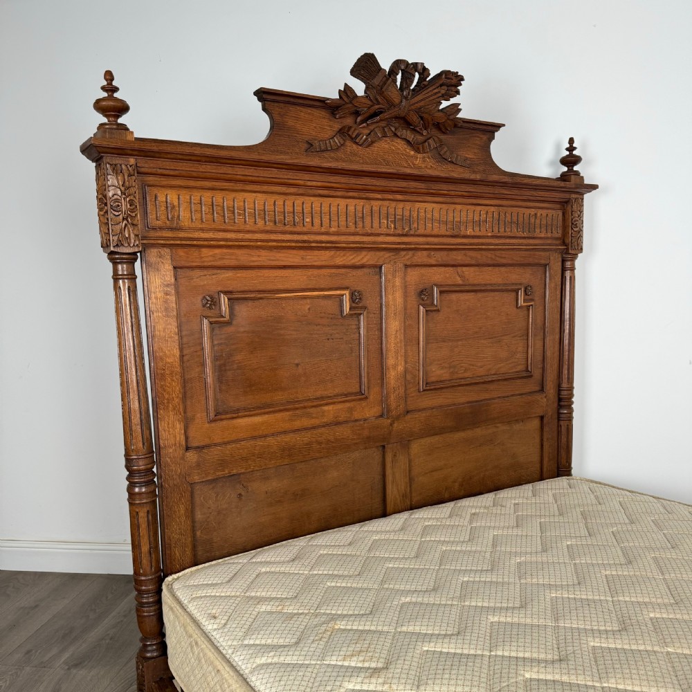  Antique 19th Century French Carved Oak Double Bed
 View III