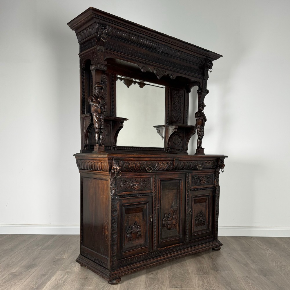 Antique 19th Century Heavily Carved Oak Mirror Back Sideboard  View IX