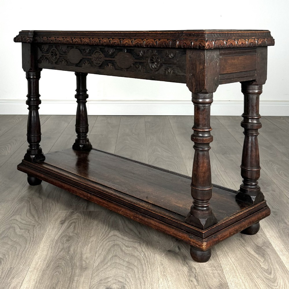 Antique 18th Century Unusual Carved Oak Console Table  View II