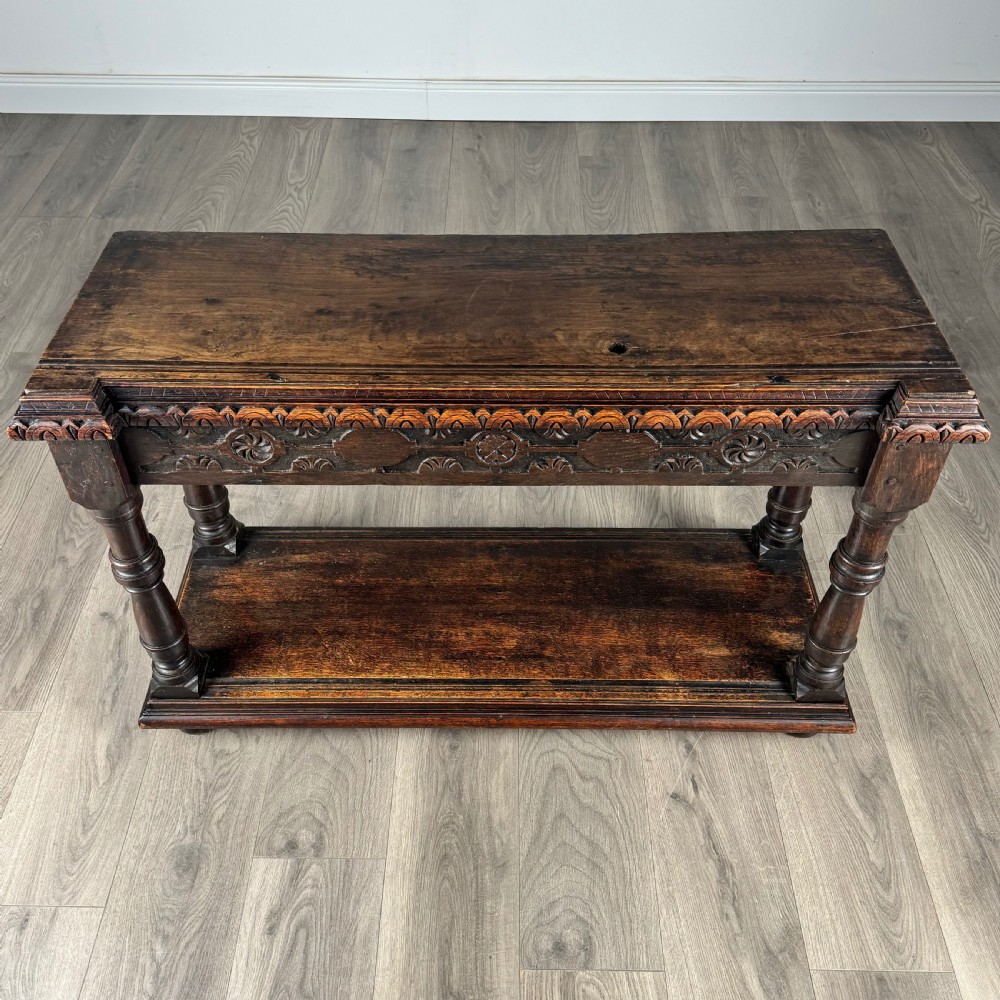 Antique 18th Century Unusual Carved Oak Console Table  View IX